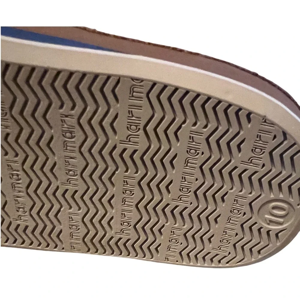 Hari Mari Flip Flops Men's Size 10 Brown Blue Stripe Memory Foam Toe Thong Sanda